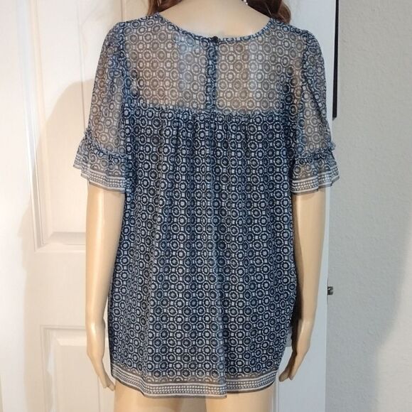 Max Studio Women's Size 1X Black and White Print Sheer Blouse Top - Picture 4 of 9